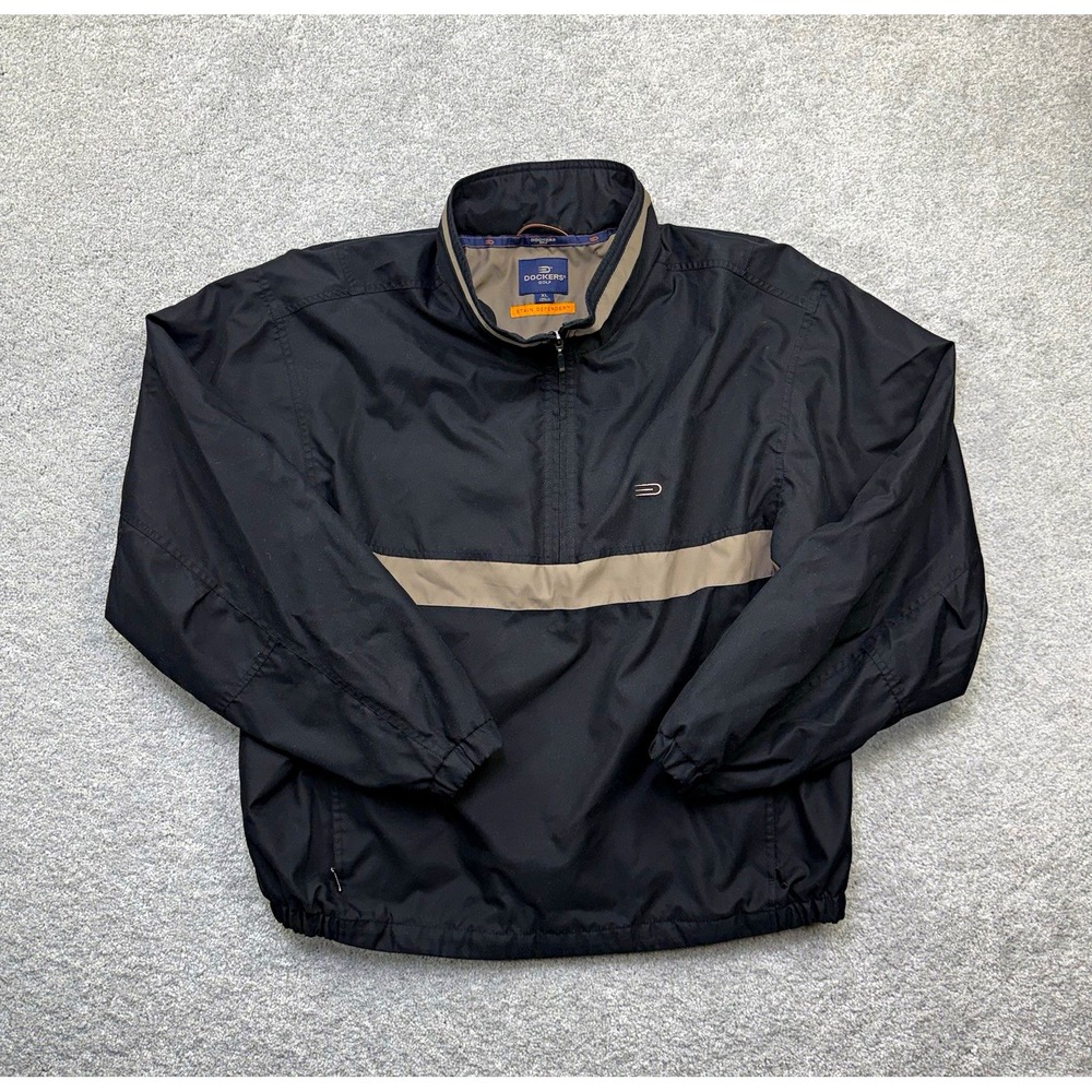 Dockers Golf Windbreaker Pullover Jacket Men's XL Black Tan Stain Defender